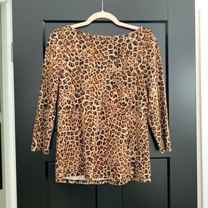 Charter Club Boat Neck Animal Print Top w/3/4 Sleeves. 100% Pima Cotton. Size L